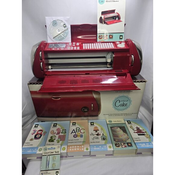 Cricut Cake Red Personal Electronic Cutting Decorating Machine Huge Bundle - Picture 1 of 13